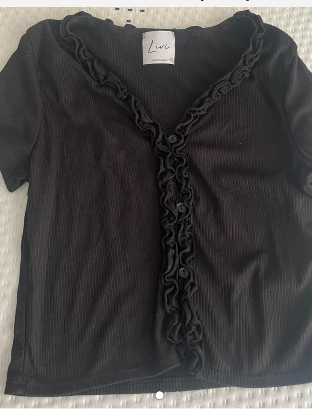 Black Ruffle-Trim Button Front Top